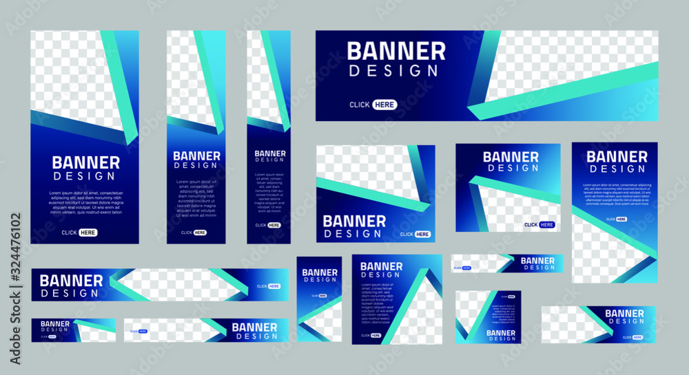 Fototapete set of creative web banners of standard size with a place for photos. Business ad banner. Vertical  horizontal and square template.  Vector Illustration EPS 10