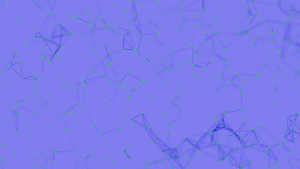 Abstract green digital background with green cybernetic particles, geometric background with triangular cells. Green digital polygons on blue background. Plexus connected lines motion