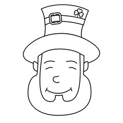 Smiling leprechaun head with red beard and cylinder hat outline