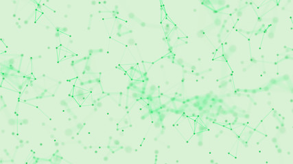 Abstract green digital background with cybernetic particles, geometric background with triangular cells. Green digital polygons on light background. Plexus connected lines motion