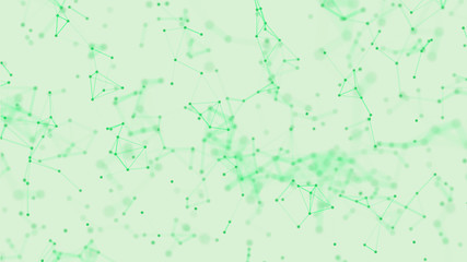 Abstract green digital background with cybernetic particles, geometric background with triangular cells. Green digital polygons on light background. Plexus connected lines motion