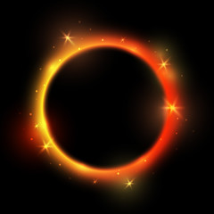 Bright fire neon circle on black background - vector shiny element for Your design