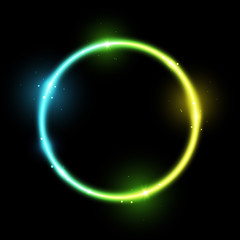 Bright neon circle on black background - vector shiny element for Your design