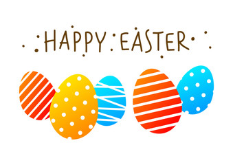 Easter greeting card with set of color eggs isolated on white