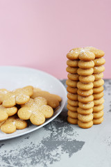 gingerbread is lined up in a column and next to it lies on a white plate