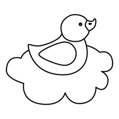 cute duck rubber in cloud line style icon vector illustration design