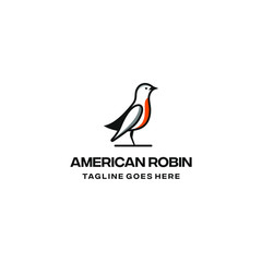 Bird logo design icon. American robbin bird outline logo design.