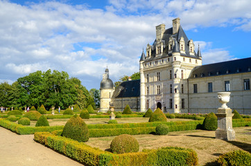 French Valance castle one of the castles of the Loire, in summer on a sunny day