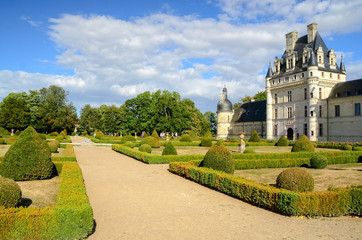 Fototapeta na wymiar French Valance castle one of the castles of the Loire, in summer on a sunny day