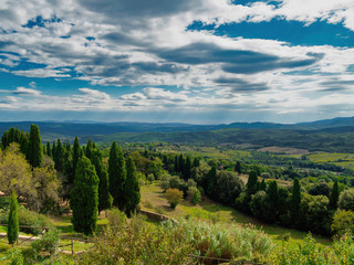 Obraz premium Panorama on the Tuscan countryside of Monteverdi Tuscany Italy