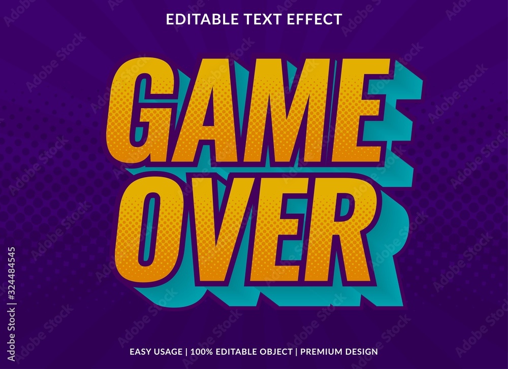 Poster game over text effect template with bold type style and retro concept use for brand label and logotype 