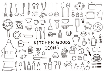 手描き風のキッチングッズイラストセット Apron Wall Mural Apr ちーぼう