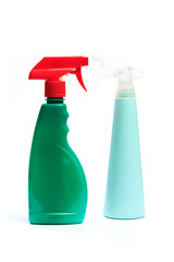 Plastic spray pistol cleaner bottle. Isolated on white background. - Image