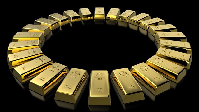 Banking finance concept background -Beautiful 3D illustration rendering gold bar on stacks of gold bullions	