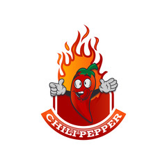 Red Hot Chili Pepper Character With Burning Flames/ Illustration of a funny cartoon red hot chili pepper spice, with burning flames for mexican and south american food recipe
