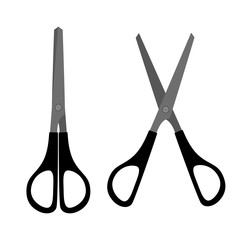 Stationery scissors flat icon. Open and closed tool for paper cut.