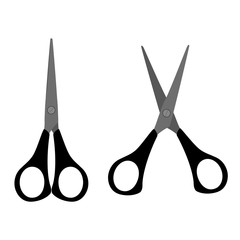 Stationery scissors flat icon. Open and closed tool for paper cut.