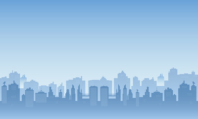 Fototapeta premium Silhouette of a city in the morning with a bright blue sky.