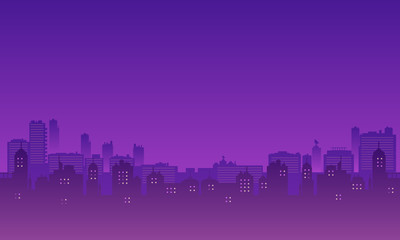 Fototapeta premium Silhouette of the city with purple sky gradient.