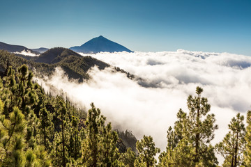 Incredible view of Mount Teide and approaching clouds from Mirador de Ayosa, Tenerife, Canary Islands, Spain