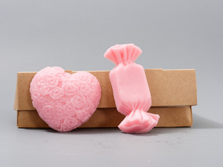 handmade decorative soap for the holiday on a gray background