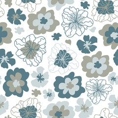 Seamless pattern with cute flowers. Cute texture with abstract hand drawn flowers. Design for fabric, wallpaper, cover and more