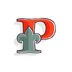 P letter logo with french lily and offset printing effect.
