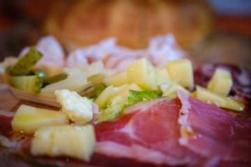 Slovenian delicious Karst Prosciutto with cheese on the table
