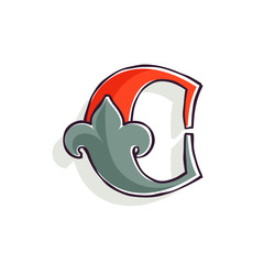 C letter logo with french lily and offset printing effect.