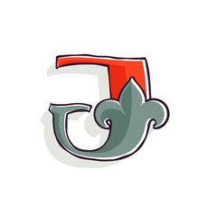 J letter logo with french lily and offset printing effect.