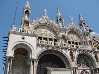 Bottom view of the architectural grandeur of the marvelous beauty of the Venetian Palace's sculptural compositions.