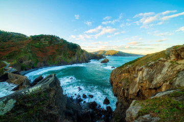 Fototapeta na wymiar Access by stairs to the hermitage of San Juan de Gaztelugatxe