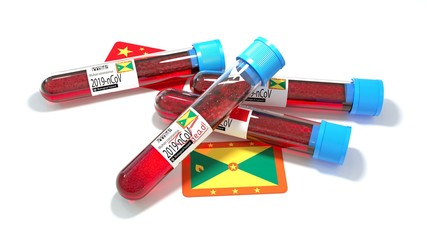 Grenada national flag 3D wuhan 2019-ncov virus bio test tube. 3D illustration