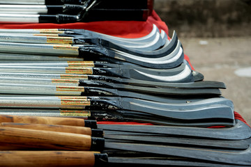 Bangkok/Thailand - March 12  2020 : The steel chopping knife  with wooden handle