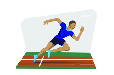 Runner, sportsman, athletic white man running in the stadium, getting ready for the competition. Isolated stock vector illustration