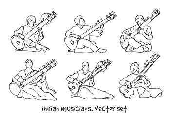 Fototapeta premium Vector silhouette of indian musician