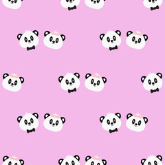 Seamless pattern with cute cartoon panda. Vector illustration.