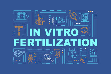 Naklejka premium In vitro fertilization word concepts banner. Genetic engineering. Injection for fertility. Infographics with linear icons on blue background. Isolated typography. Vector outline RGB color illustration