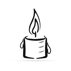 Doodle candle icon isolated on white. Symbol for design postcard, invitation, poster. Hand drawing vector stock illustration