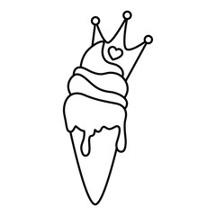 cute ice cream with crown line style icon vector illustration design