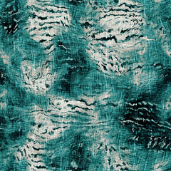 Printed seamless upholstery couch cover fabric pattern illustration. Modern worn cloudy turquoise spots graphic design. Textured textile grungy cotton cloth. Decorative repeat raster jpg swatch.