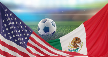 flag of USA Mexico design soccer ball 3d-illustration
