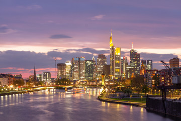 Naklejka na ściany i meble night view of city of Frankfurt and akyline