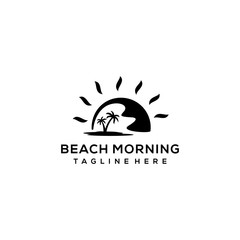 Creative beauty beach morning with sunrise modern minimalist  logo design Vector