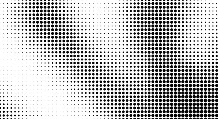 Abstract halftone wave dotted background. Template of black dots on a white background. Chaotic monochrome texture