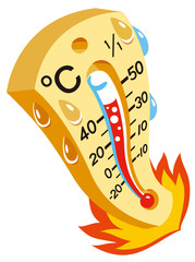 Thermometer indicating high temperature against white background