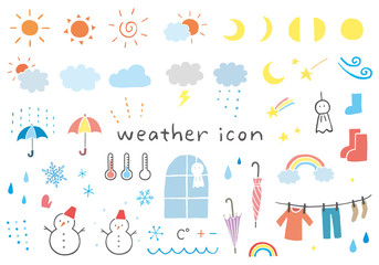 天気にまつわる手描き風アイコンのセット