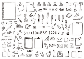文房具の手描き風アイコンのセット