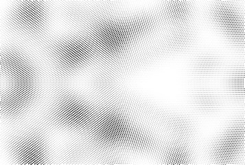 Abstract halftone wave dotted background. Template of black dots on a white background. Chaotic monochrome texture