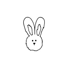 Black-white Easter doodle cut bunny. Hand-drawn linear illustration for the design of holidays, cards, logos, children's rooms.